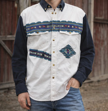 Vintage Western Frontier Rodeo Shirt Men  s L Button Up Aztec Print