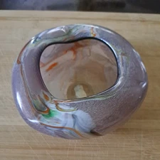 Vintage 5"R Multicolor Rainbow Swirl Art Glass Bowl Dish  Retro Decor Sculpture