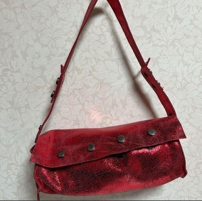 Sissi Rossi Drum Tube Shoulder Bag Purse w/Pouch Leather in Red NWOT
