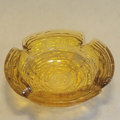 VTG Mid Century Amber Glass Ashtray Ripple Bark Pattern Retro Decor Smoking