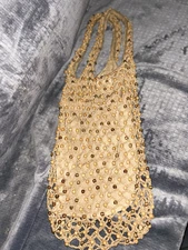 NICOLE LEE COLLECTION BRAIDED STRAW BEADED TOTE HANDBAG-BEIGE/BRN/OLV