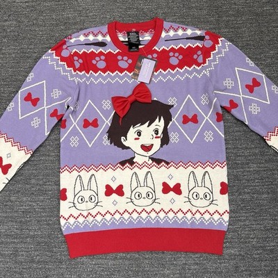 Studio Ghibli  Kikis Delivery Service Sweater Medium Kiki & Jiji Bows Holiday