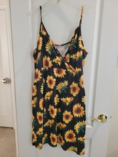 Sunflower Print Slip Dress Sundress Size XL
