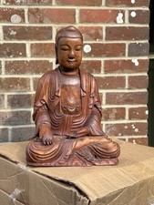 FINE LARGE CHINESE MING DYNASTY WOOD BUDDHA TRACES OF LACQUER