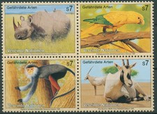 UNO Viena 1995 Animales en peligro de extinción Rinoceronte Periquito Mono Oryx 180/83 ZD nuevo