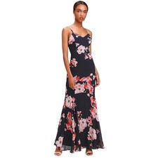 Lulus Wandering Wendy Navy Floral Maxi Dress  Size L Cottagecore Wedding Guest