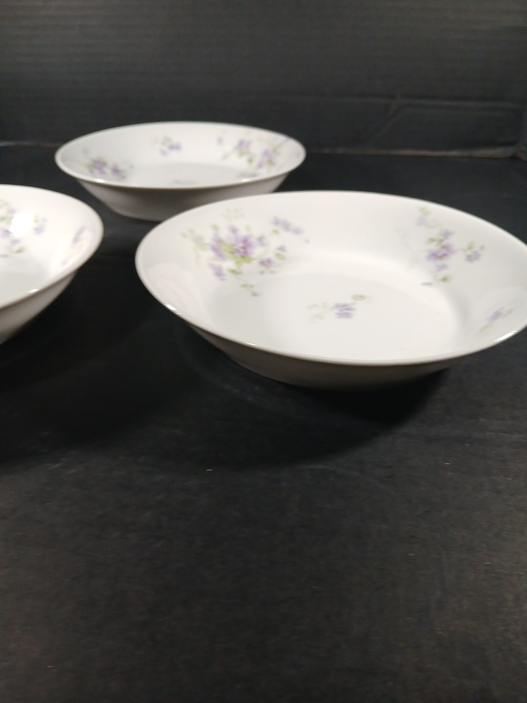 Vtg CFH Charles Field Haviland Limoges purple flowers 3 Soup/Saladbowls 7 1/2"