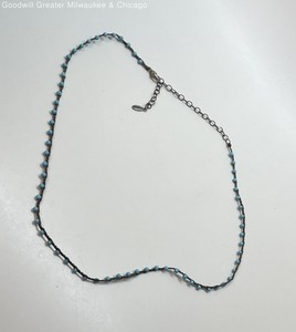 925 Sterling Clasp Blue Beads Cord Necklace 3.6g