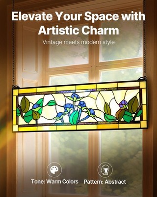 Handcrafted Stained Glass Window Panel, 35.2