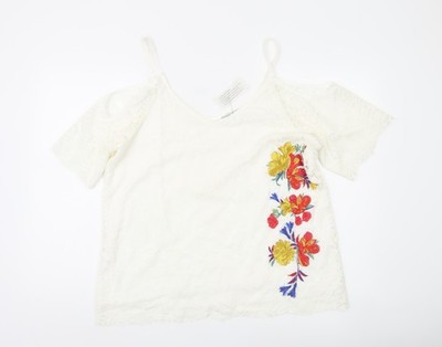 Soon Damen weiß Spitze Blumen bestickt Schulterfrei Bluse Größe 18