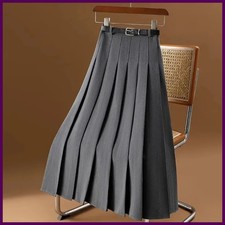 Gray Solid Folds Office Lady Casual High Waist A-line Loose Women's Skirt