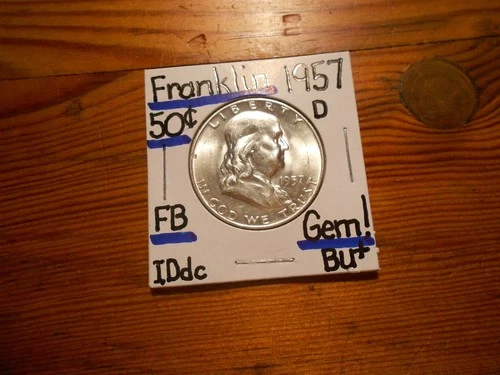 1957D silver Franklin Half Dollar Gem BU+ SPLENDID!!!! FBL!!!! WOW!!!!!!