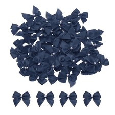 60Pcs Mini Navy Green Ribbon Bows with Pearl 1" Ribbon Flowers Appliques