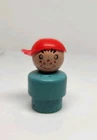 Vintage Fisher Price little people all wood turquoise boy red cap Snowmobile 705