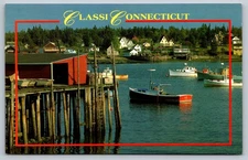 Classic Connecticut Coastal Harbor Scene Postcard Long Island Sound