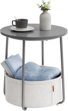 LILEA Collection Small Round Side End Table Modern Nightstand W/ Fabric Basket