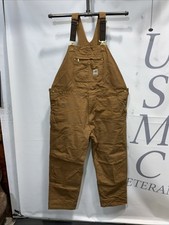 Mens Carhartt Brown Canvas Relaxed Fit Jeans Carpenters Bib Overalls Size 46X32