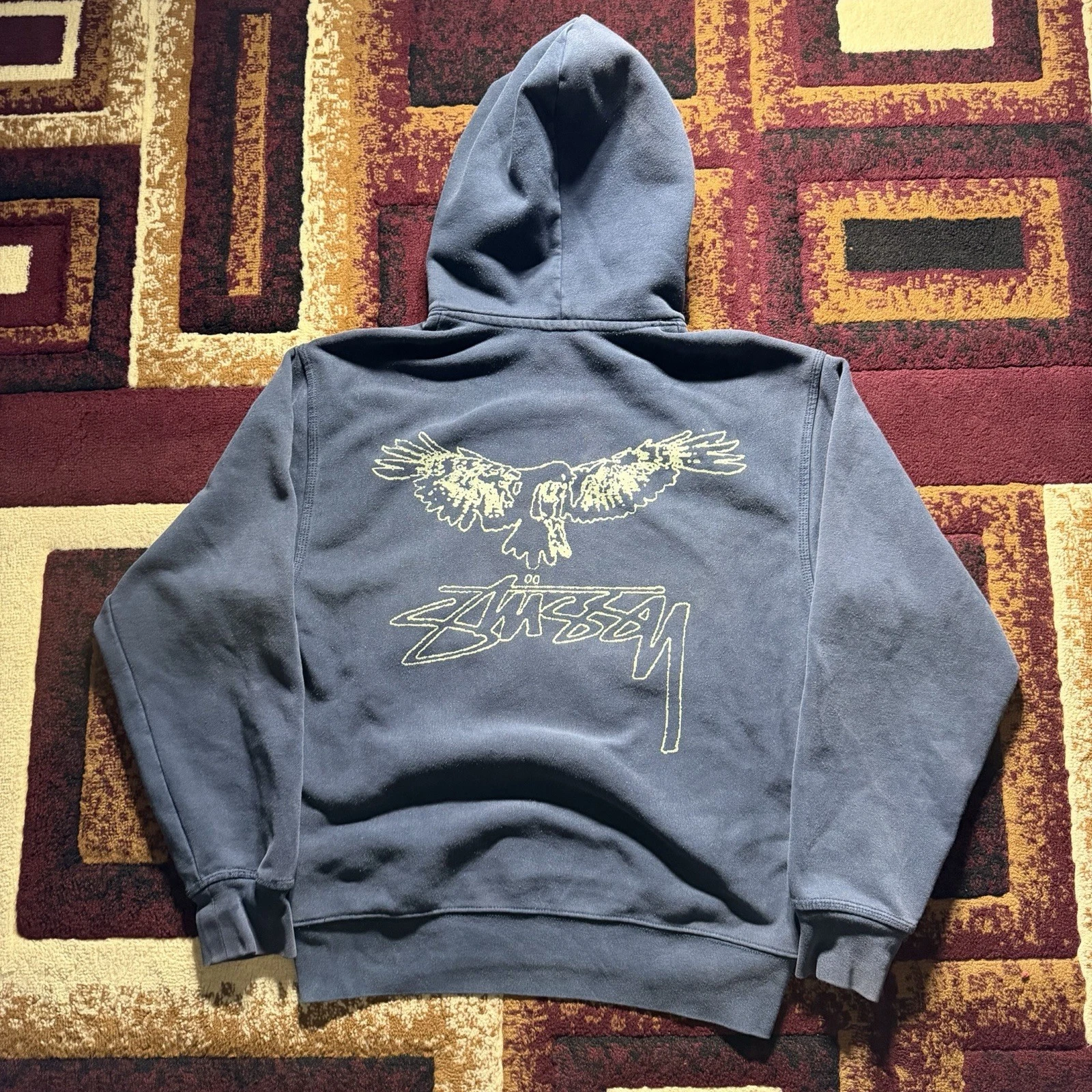 Vintage 90s Y2K Stussy Wingspan Hoodie Faded Size Small