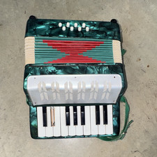 Small Green Pearloid Piano Accordion 8 Bass 11 Treble Keys w/ Strap