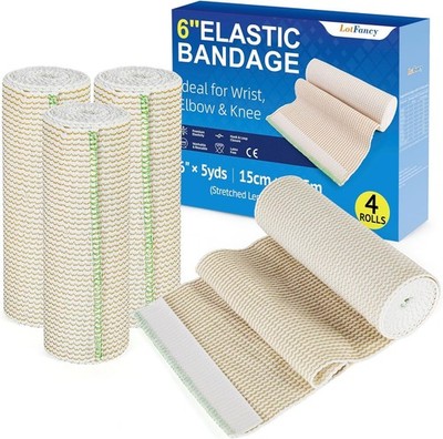 Elastic Bandage Wrap 4 Pack 6 Inch Reusable Compression Bandage Self Closure on