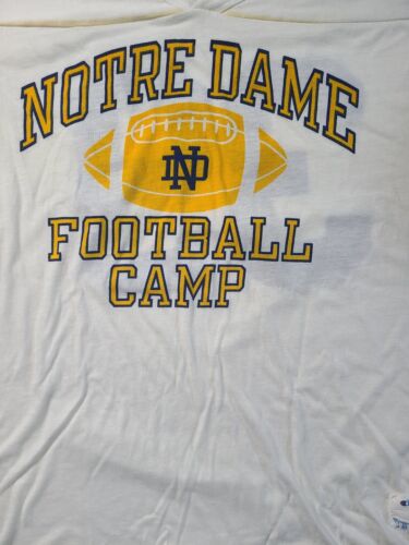  Notre Dame Fighting Irish Football Camp Vintage White Champion Brand Shirt  - Picture 1 of 6