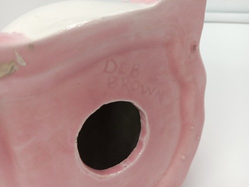 Anthropomorphic Pink Glazed Ceramic Teddy Bear Coin Bank 7" Nursery Decor - Picture 8 of 12
