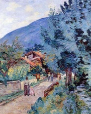 Oil painting Armand-Guillaumin-Rue-de-la-Scierie-Pontcharra village landscape