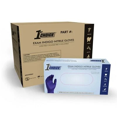 1st Choice Indigo Nitrile Disposable Exam/Medical Gloves 3 Mil, Latex-Free, 1000