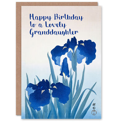 Grußkarte Enkelin Happy Birthday schöne elegante blaue Iris Blume
