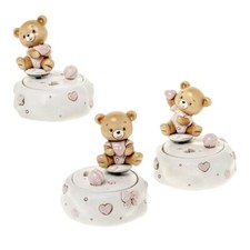1 pz Buby carillon orsetto rosa dm.8xh.9 3ass. con scatola bomboniera nascita ba