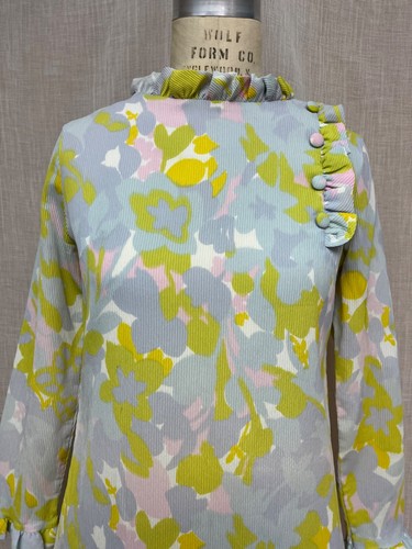 Mini Vestido De Colección Años 60 Mod Pastel Floral Volantes Línea A Scooter Twiggy Crepe Poli S - Imagen 7 de 19