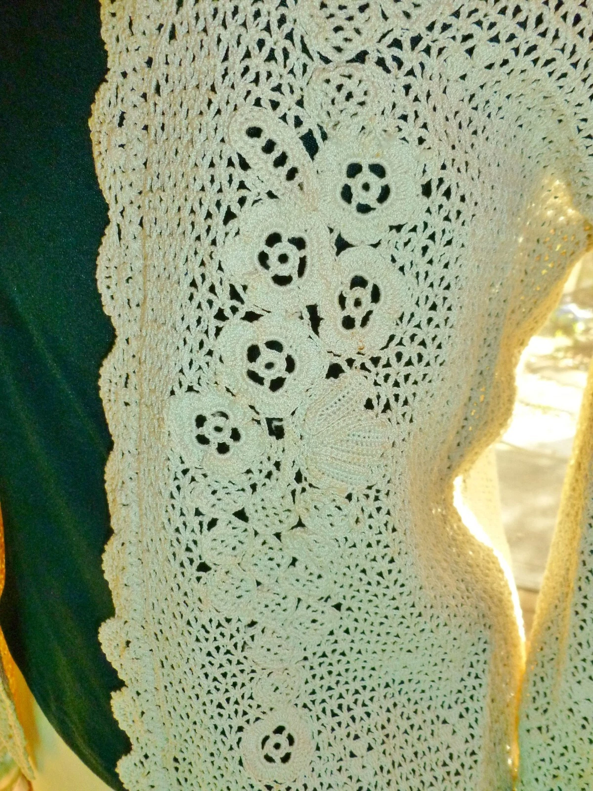 OFF WHITE Vintage Antico? GIACCA APERTA FINEMENTE LAVORATA A MANO ALL'UNCINETTO bianco sporco maniche a 3 4 ex