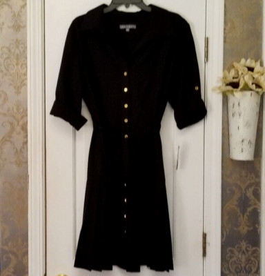 SHARAGANO WOMEN'S BLACK DRESS BUTTON FRONT TIE WAIST PLEATED SKIRT SIZE 16 NWT