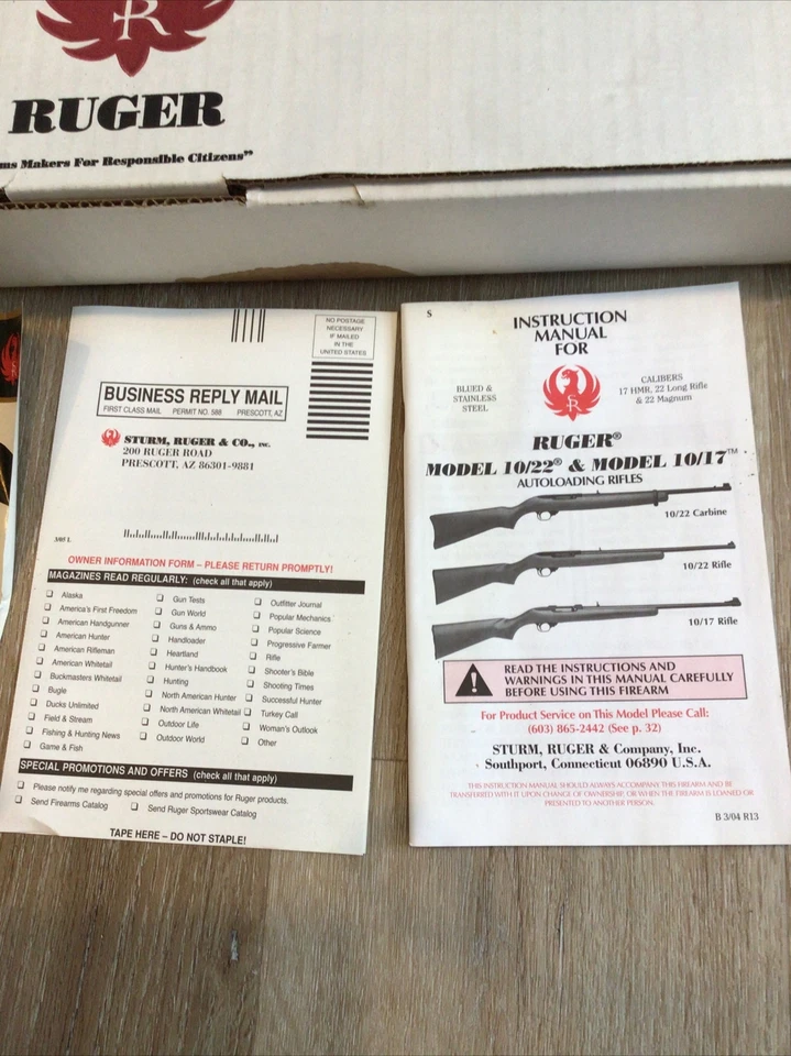Vintage Ruger 10/22 & 10/17 OEM Factory Box + OEM Manual And Papers - Image 2 of 4