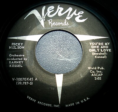 RICKY NELSON - YOUR'E MY ONE AND ONLY LOVE / HONEY ROCK (VERVE V-10070) 1957