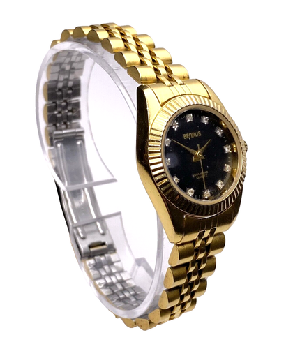 BENRUS VINTAGE LADIES 12 GENUINE DIAMONDS BLACK DIAL GOLD TONE BRACELET ~ RARE! - Picture 11 of 15