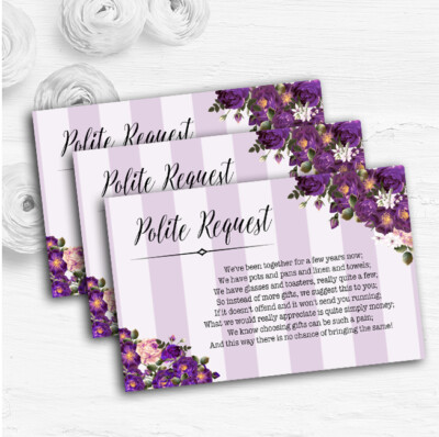 Cadbury lila Rose & Streifen Vintage individuell Hochzeit Geschenk Geld Gedicht Karten