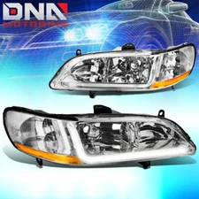 FOR 98-02 ACCORD CG CHROME/AMBER SIDE TURN CORNER+LED DRL HEADLAMP HEAD LIGHT
