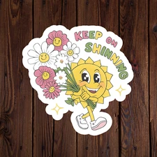 Mental health awareness sticker vinyl decal keep on shinning sun floral
