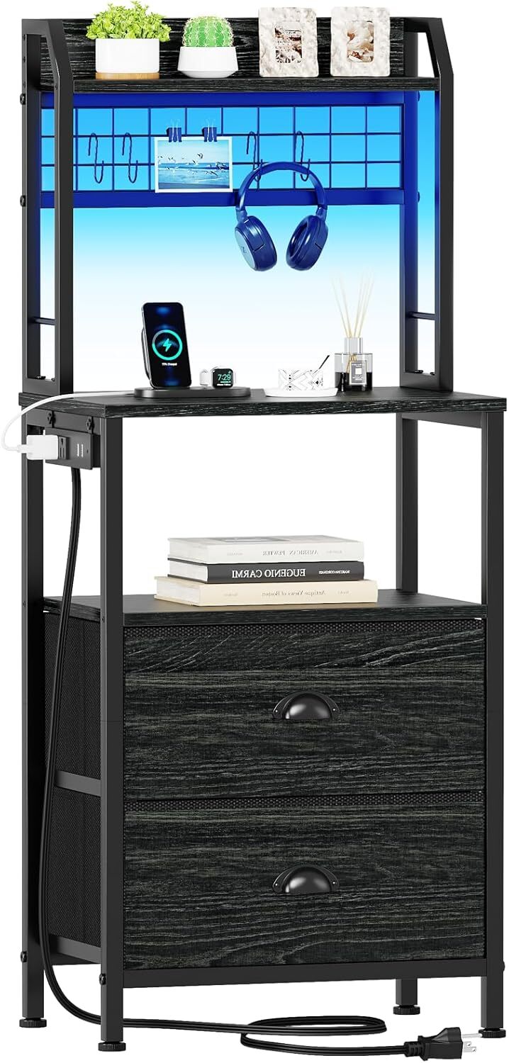 41-Inch LED Nightstand with USB Charging Station and Storage