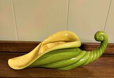 MCM Vintage HAEGER Cornucopia Horn of Plenty Planter Green Yellow Thanksgiving