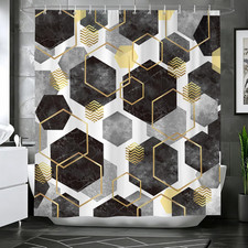 Modern Black Marble Abstract Geometric Shower Curtain 72X72Inch