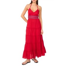 Vince Camuto Rio Grande 2 Radiant Red Halter Maxi Dress NWT Sz Large Boho Tiered
