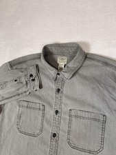 LL Bean Denim Shirt Mens XLT Gray Denim L/S Button Front Stretch Workwear