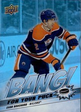 2024-25 Upper Deck #BP-10 Evan Bouchard Bang! For Your Puck Edmonton Oilers.