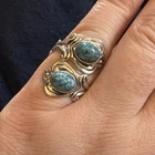 Sterling Silver Turquoise Ring Size 6 Southwestern Double Oval Cabochon Vintage