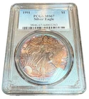 1991 American Silver Eagle PCGS MS66 TONER Toned Rainbow Ase Slabbed Color