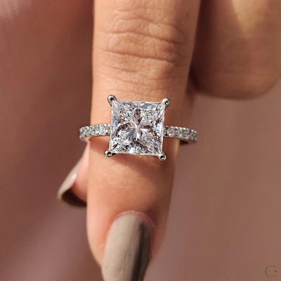 4CT Princess-Cut Moissanite Solitaire Engagement Ring 14K White Gold Plated