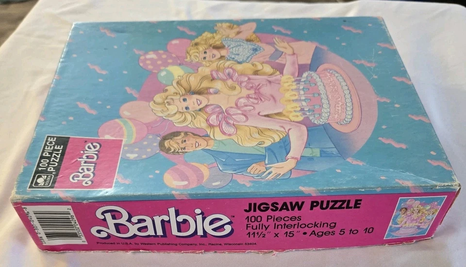 Barbie Vintage 1989 Golden 100 Pc Happy Birthday Puzzle W/ Barbie Ken & Skipper - Image 4 of 4