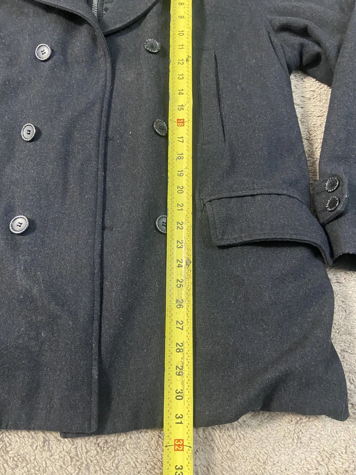 Buffalo Jeans Coat Mens XL Black Peacoat Double Breasted Zip Bib Quilted Liner - Image 2 of 4